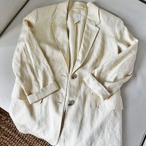 H&M US XS pale yellow oversized linen blazer with shoulder pads